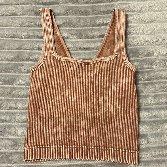 🤎NWOT Zenana Padded Ribbed Mineral Wash Crop Tank Top Sz S/M Nylon & Spandex - Picture 4 of 16